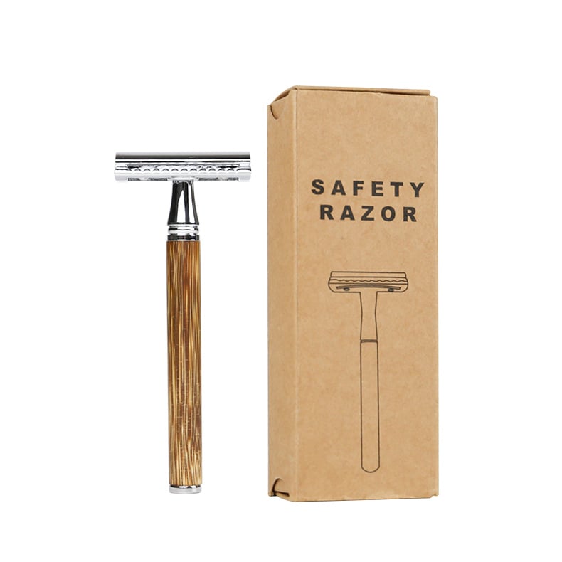 Wood and Golden Bamboo Safety Razor with Zinc Alloy Handle